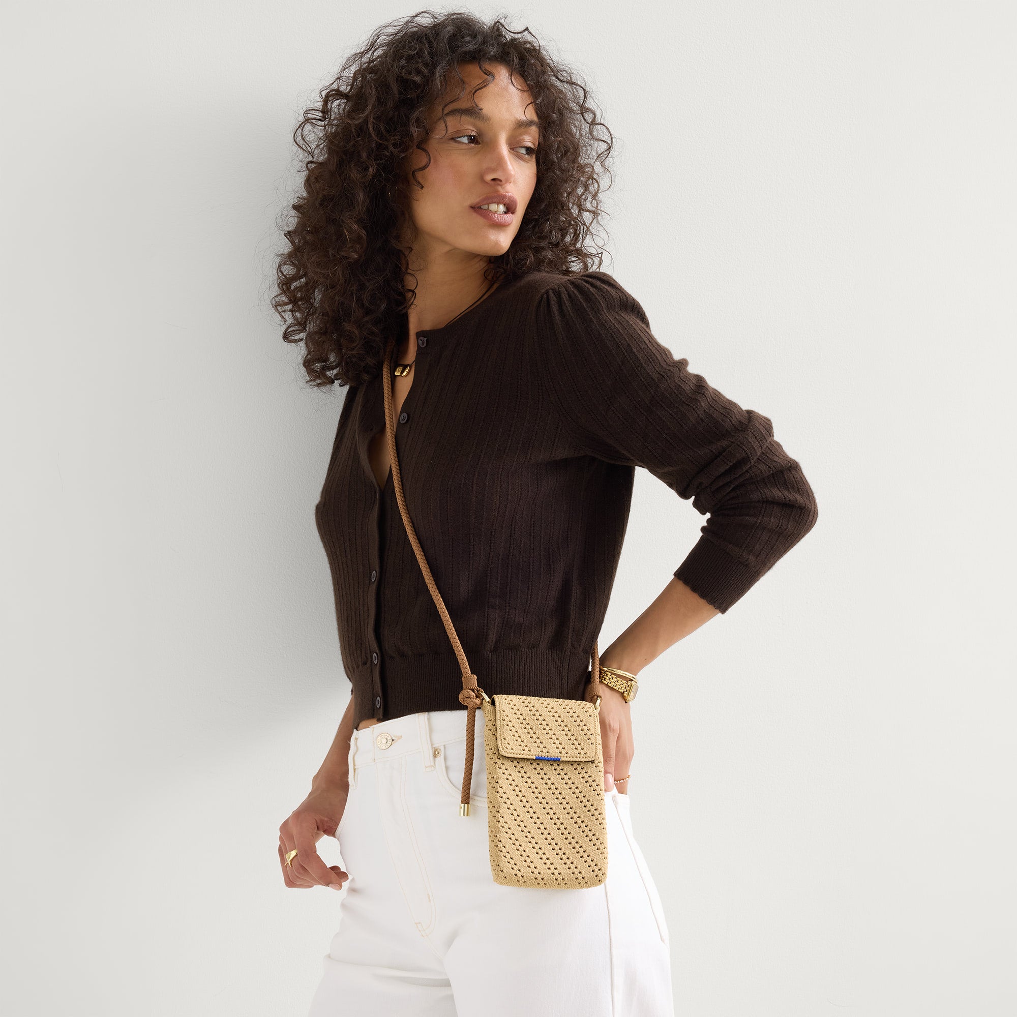 The Phone Crossbody - Brown Butter Crochet - 图片 3