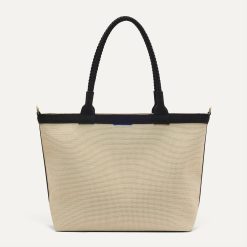 The Lightweight Zip Tote - Black and White Raffia-Knit