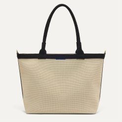 The Lightweight Zip Tote - Black and White Raffia-Knit