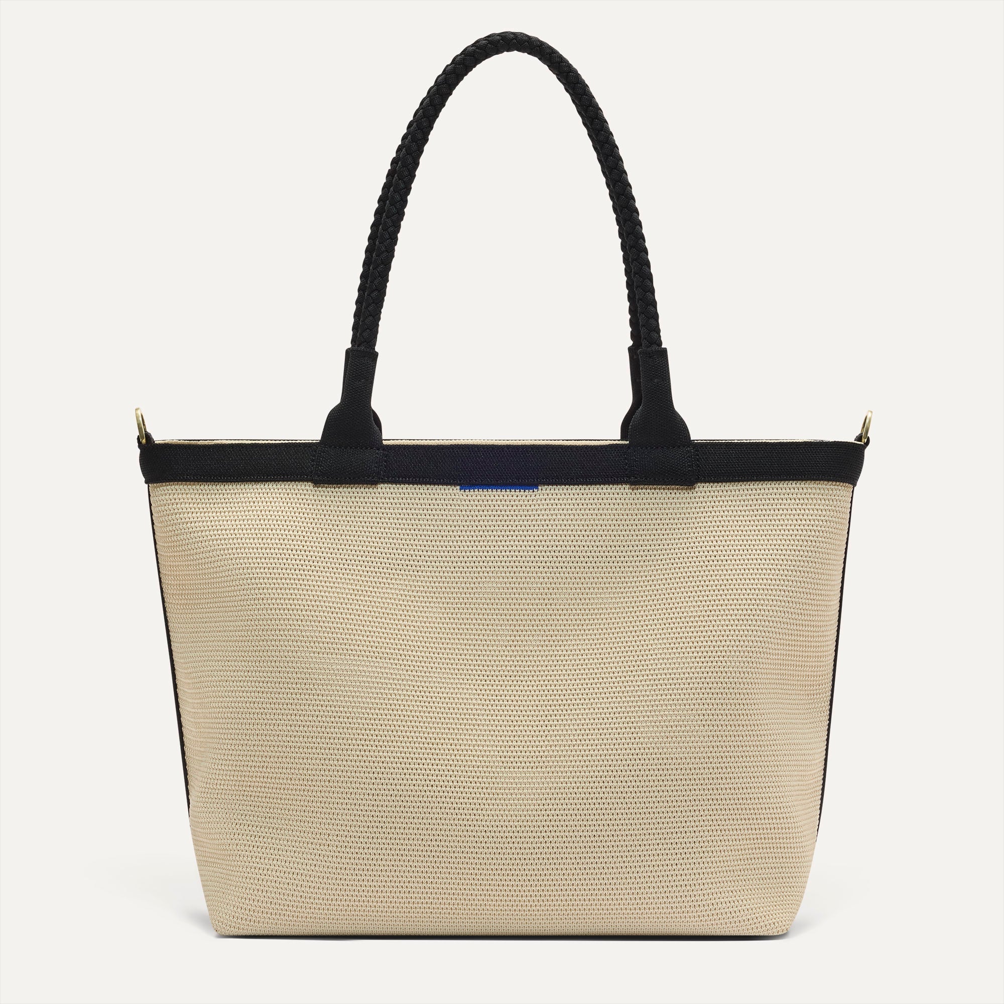 The Lightweight Zip Tote - Black and White Raffia-Knit - 图片 2