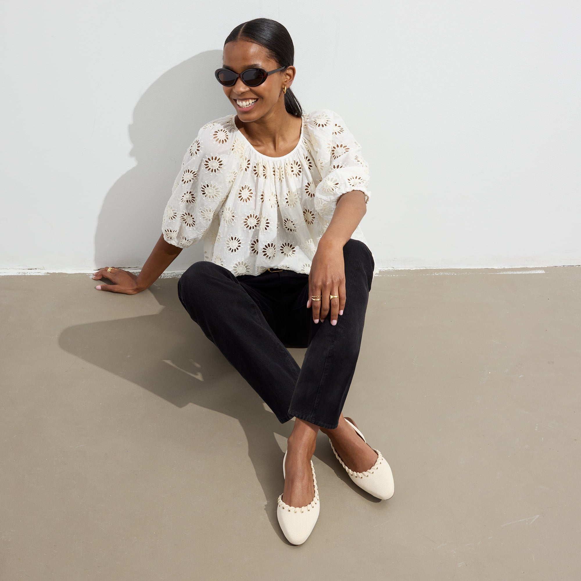 The Almond Slingback - Eyelet Ivory - 图片 3