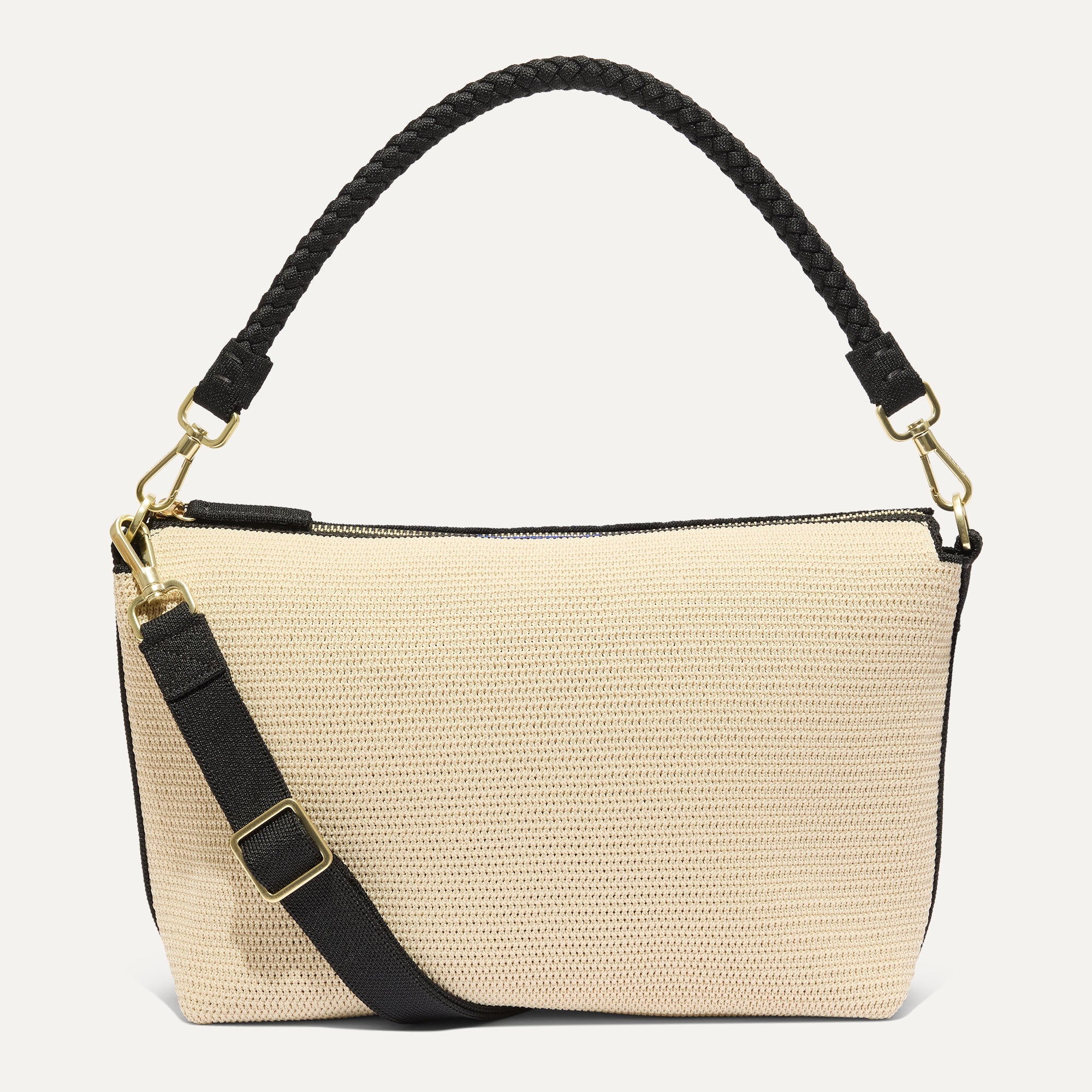 The Daily Crossbody - Black and White Raffia-Knit - 图片 2