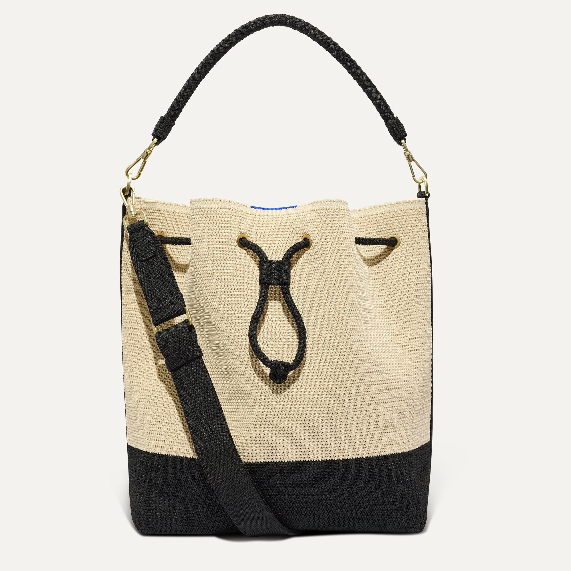 The Cinch Bucket Bag - Black and White Raffia-Knit - 图片 2